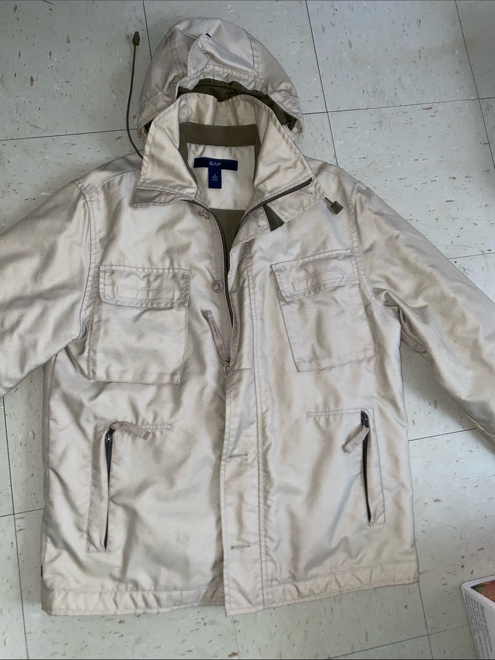 Y2K GAP MENS KHAKI  UTILITY HOODED JACKET MENS